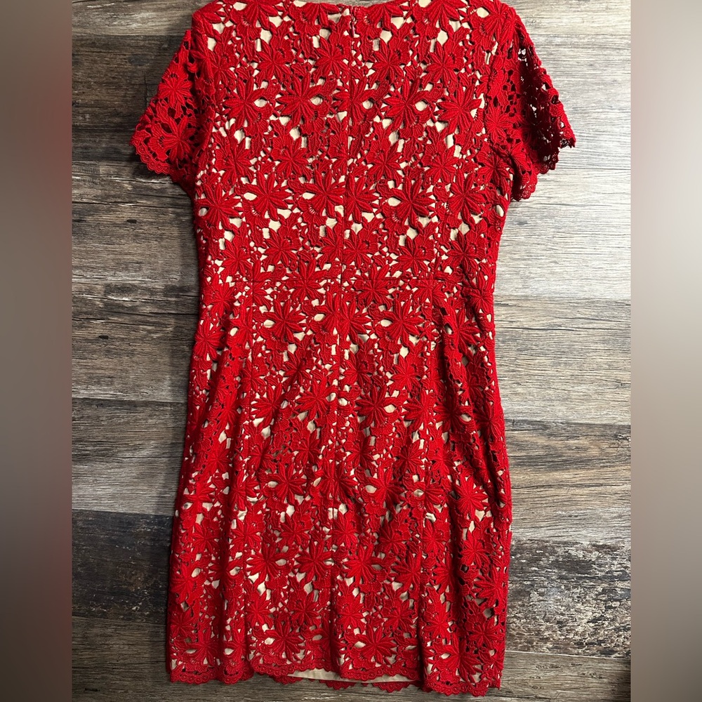Talbots Red Floral Lace Lined Dress - Picture 7 of 8